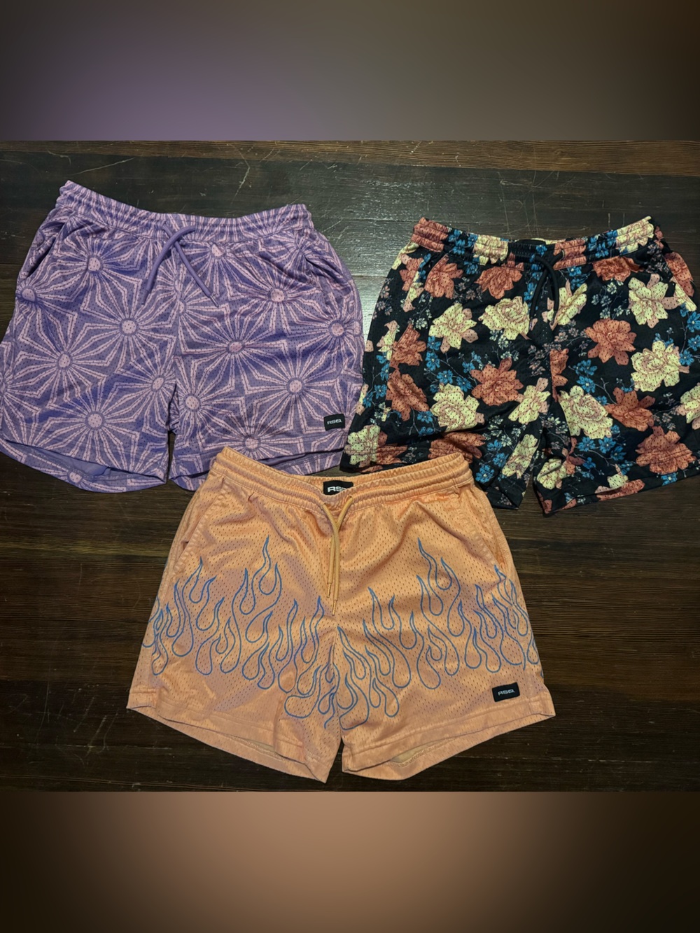 RSQ Three-Pack Athletic Shorts - Purple, Peach, Black Floral